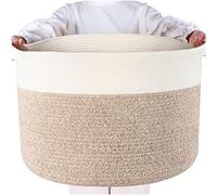 MINTWOOD Design Extra Large 22 x 14 Inches Decorative Woven Cotton Rope Blanket Storage Basket Bin Living Room with Handles and Laundry Hamper for Pillows, Pool Towels, Dog Toys, Shoes, Brown