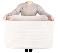 MINTWOOD Design Panier de rangement rectangulaire extra large de 55,9 cm en corde tissée avec poignées pour linge, serviettes de piscine et chaussures, boîte de rangement de jouets pour chien, blanc