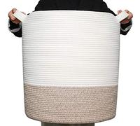Mintwood Design Panier décoratif en corde de coton tissé extra large de 50,8 x 45,7 cm, panier à linge, panier à couverture pour salon, paniers de rangement avec poignées pour jouets, oreillers et
