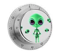 Minuterie, minuteur visuel imprimé extraterrestre vert, minuterie de cuisine mécanique, compte à rebours en acier inoxydable, minuterie de 60 minutes