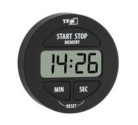 Minuteur avec chronomètre digital - TFA - 38.2022.01 - Dimensions 54x54x16.5mm - Batterie LR44 - Noir