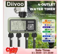 Minuteur d'arrosage Diivoo 4 zones, programmable, automatique, avec fonction de report de pluie, modes manuel/automatique, pour pelouse et jardin 4 ZONE-NH