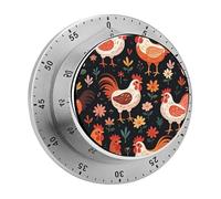 Minuteur de cuisine en acier inoxydable avec alarme forte et poules en forme de coq - Minuterie mécanique de 60 minutes - Pas besoin de piles - Compte à rebours manuel