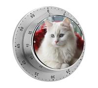 Minuteur de cuisine en forme de chat blanc mignon, horloge manuelle de 60 minutes avec alarme forte, dos magnétique, minuteurs de cuisine mécaniques, pas besoin de piles, compte à rebours pour la