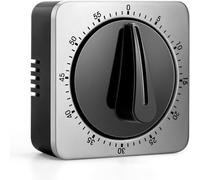 Minuteur De Cuisine, Kitchen Timer with Loud Alarm, No Batteries Required, 100% Mechanical - Magnetic Back, Exquisite Stainless Steel Body - Countdown Reminder - Silver 1Pack