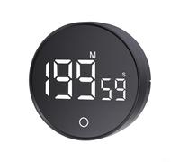 Minuteur de cuisine magnétique avec affichage LED, volume et luminosité réglables, compte à rebours de 199 minutes (noir)