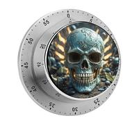 Minuteur de Cuisine mécanique 60 Minutes avec Base magnétique, Forme Ronde de crâne maléfique, en Acier Inoxydable, pour la Maison