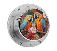 Minuteur de Cuisine mécanique à Motif Plantes Tropicales et perroquets, 60 Minutes, avec Base magnétique, idéal pour Cuisiner et Travailler.