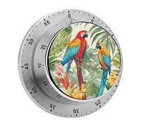 Minuteur de Cuisine mécanique à Motif Plantes Tropicales et perroquets, 60 Minutes, avec Base magnétique, idéal pour Cuisiner et Travailler.