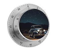 Minuteur de cuisine mécanique de voiture sous la nuit pour la cuisine 60 minutes avec dos magnétique Alarme forte en acier inoxydable Minuteur à rebours mignon pour la cuisine, l'étude, les jeux, la