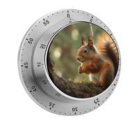 Minuteur de cuisine mécanique en acier inoxydable avec alarme - Minuterie de cuisine magnétique - Motif écureuil sauvage