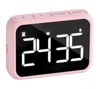 Minuteur LED rechargeable, grand écran de 10,2 cm, horloge compte à rebours de cuisine, alarme double mode, support à crochet magnétique, étude de cuisine (rose)