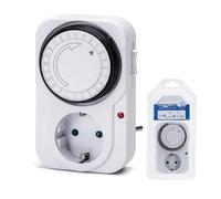 Minuteur mécanique de 24 Heures avec Prise, Couleur Blanche, utile pour Programmer des appareils électriques et optimiser la consommation d'énergie.