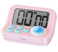 Minuteur numérique 2 en 1 (compte à rebours) / chronomètre (compte à rebours) avec lumière LED bleue et bips de notification - Grand bouton poussoir muet et fonctions de verrouillage - Rose - Pour