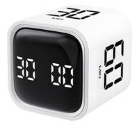 Minuteur Pomodoro Cube LED 5/10/30/60 Minutes , Minuteur Visuel Digital, Silencieux ou Sonore, Rechargeable USB-C pour Devoirs Enfant TDAH Blanc Blanc