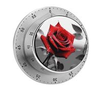 Minuteur Rose Rouge Noir et Blanc, Horloge de Cuisine Multifonction en Acier Inoxydable avec Compte à rebours, précision optimale, Portable et Alarme sonore pour la Cuisine, Les études et Le Sport.