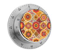 Minuteur visuel de 60 minutes, minuterie de cuisine mécanique avec base magnétique et alarme forte, compte à rebours manuel sans piles à motif géométrique pour la mise au point, la cuisine, l'étude