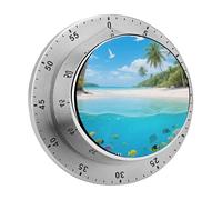 Minuteur visuel de 60 minutes, minuterie de cuisine mécanique avec base magnétique et alarme forte, horloge manuelle sans piles, compte à rebours de plage avec poissons tropicaux pour la mise au point