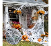 MinXin Halloween Toile d'Araignée, 200g Blanc Extensibles Toiles D'araignée avec 40 Fausses Araignées, pour Décor de Maison Hantée Fête d'halloween pour décorations de fête effrayantes pour Halloween