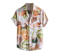 MINYA Chemise à Manches Courtes Rayures Colorées pour Hommes Ete Slim Fit Grande Taille Hawaïenne Carreaux Imprimé Plage Décontracté Poche-Avant Tops Blouse
