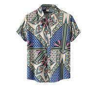 MINYA Chemise Hawaïenne à Manches Courtes Imprimée Feuilles Homme, Chemise Hawaïenne Imprimée Boutons à Manches Courtes, Chemise à Revers Décontractée Plage Blouse Tops