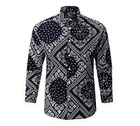 MINYA Chemise Hawaïenne à Manches Longues Imprimée Feuilles Homme, Chemise Hawaïenne Imprimée Boutons à Manches Longues, Chemise à Revers Décontractée Plage Blouse Tops