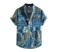 MINYA Chemise Hawaïenne pour Homme, Plage Ete Chemise Homme Casual Button Down Unisex Imprimé Hawaïen Vertical Décontractée Chemise à Manches Courtes Rayures