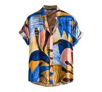 MINYA Chemise Hawaïenne pour Homme, Plage Ete Chemise Homme Casual Button Down Unisex Imprimé Hawaïen Vertical Décontractée Chemise à Manches Courtes Rayures