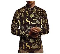 MINYA MINYING Noël Chemise Homme, Shirt Bouton Imprimé Noël Tops Chemise Lin Slim Fit Manche Longue Florale Mode Shirt Chemise Homme Hawaïenne Décontractée T-Shirt Blouse Haut, 54-multi, XL, (MINYA)