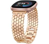 Minyee Bracelet de rechange pour Fitbit Versa 4/Sense 2/Versa 3/Sense pour femme, chaîne en maille en acier inoxydable nid d'abeille, bracelet de rechange en métal or rose pour Versa 4