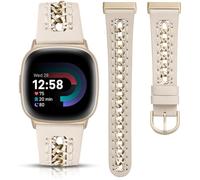 Minyee Bracelet en cuir compatible avec montre Fitbit Versa 4/Versa 3/Fitbit Sense 2/Sense pour femme - Bracelet habillé en cuir de qualité supérieure avec chaîne en acier inoxydable pour montre Versa