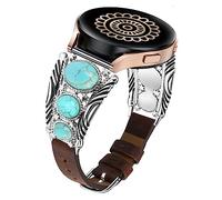 Minyee Bracelet en cuir compatible avec Samsung Galaxy Watch 7/6/5/4/FE/Active 2 40 mm 44 mm/Watch 6 Classic 43 mm/47 mm/Watch 5 Pro 45 mm pour femme, turquoise occidental, bohème, bijoux vintage, 20
