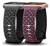 Minyee Lot de 2 bracelets gravés compatibles avec les bracelets Apple Watch 42/44/45/46/49 mm pour femme - Bracelet de sport en silicone souple mignon deux tons avec nœud celtique pour iWatch Ultra 2