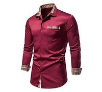 MINYIING 2021 Nouveau Homme Chemise Coutures à Carreaux, Chemises Décontractées Manches Longues Boutonné Mode Slim Fit Automne et Hiver Casual Respirant Créatif Shirt