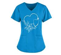 MINYING 2021 Blouse de Travail Femme Noël Blouse de Soignant Garde-Malade Uniforme Haut avec Deux Poches Imprimé Manches Courtes Col en V Pas Cher Grande Taille