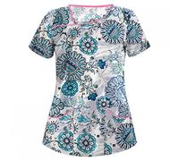 MINYING Blouse de Travail Femme Blouse de Soignant Vêtements Médicals Garde-Malade Infirmière Uniforme Haut avec Deux Poches Imprimé T-Shirt à Manches Courtes Col en V