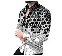 MINYING Chemises Hommes en Coton Lin Hawaïenne Funky à Manches Longues Grande Taille à Col Revers Casual Button Down Casual Cardigan pour Homme