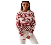 MINYING Pull Noel Femme Moche Hiver Tricot Sweat Pullover Noël Imprimé Pulls Ados Fille Pas Cher Manche Chauve-Souris Sweatshirt T-Shirt Tops Pull de Noël Manches Chauve-Souris Chandail