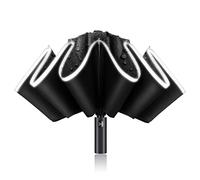 MinYuocom Parapluie pliant à 10 côtes Coupe-vent UPF 50+ 99% Protection UV Ouverture/fermeture automatique Bande de sécurité réfléchissante compacte Parapluies portables Noir M1427B