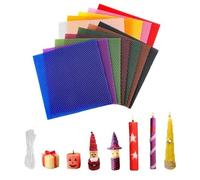 MINZHI 12pièces Bougiesencired'abeille, 20 * 20cm, Assiettes pour bougies encired'abeille, Kits de bougies en cire d'abeille,Feuillesdecired'abeille, 12 mèches de bougie,Emballage en boîte de couleur