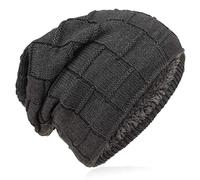Miobo Beanie Doublure intérieure chaude en maille fine Hiver Femme & Homme, Grille anthracite, taille unique