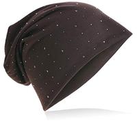 Miobo Jersey Slouch Bonnet long tendance avec strass élégants, rivets, unisexe, couleur unie, pour homme ou femme - marron - Taille unique