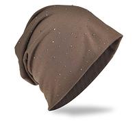 Miobo Jersey Slouch Bonnet long tendance avec strass élégants, rivets, unisexe, couleur unie, pour homme ou femme - marron - Taille unique