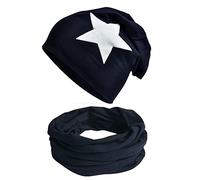 Miobo Lot de 2 bonnets et écharpes tube en coton, noir bleu M