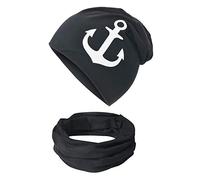 Miobo Lot de 2 bonnets et écharpes tube en coton, noir M