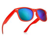 Miobo Lunettes de soleil rétro miroir Nerd Unisexe Style Club UV400, rouge, bleu caraïbes, L