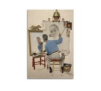Mioedi Norman Rockwell (triple autoportrait) Impression sur toile Décoration murale Idée cadeau esthétique 60 x 90 cm