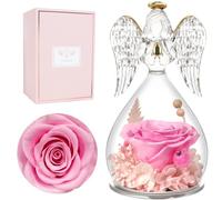 Miofula Rose Eternelle Cadeau Femme, Fleur Eternelle Cadeau Anniversaire Femme Mariage, Rose Eternelle sous Cloche Guardian Ange Figurine Cadeau Maman, Rose Éternelle Cadeaux Mamie Belle Mere Noël