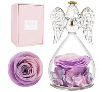 Miofula Rose Eternelle Cadeau Femme, Fleur Eternelle Cadeau Anniversaire Femme Mariage, Rose Eternelle sous Cloche Guardian Ange Figurine Cadeau Maman, Rose Éternelle Cadeaux Mamie Belle Mere Noël