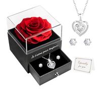 Miofula Rose Eternelle Cadeau Saint Valentin Femme, Rose Éternelle avec Argent 925 Collier Boucles d'oreilles Bijoux Cadeau Anniversaire Femme, Fleur Eternelle Coffret Cadeau Femme Cadeau Couple Maman